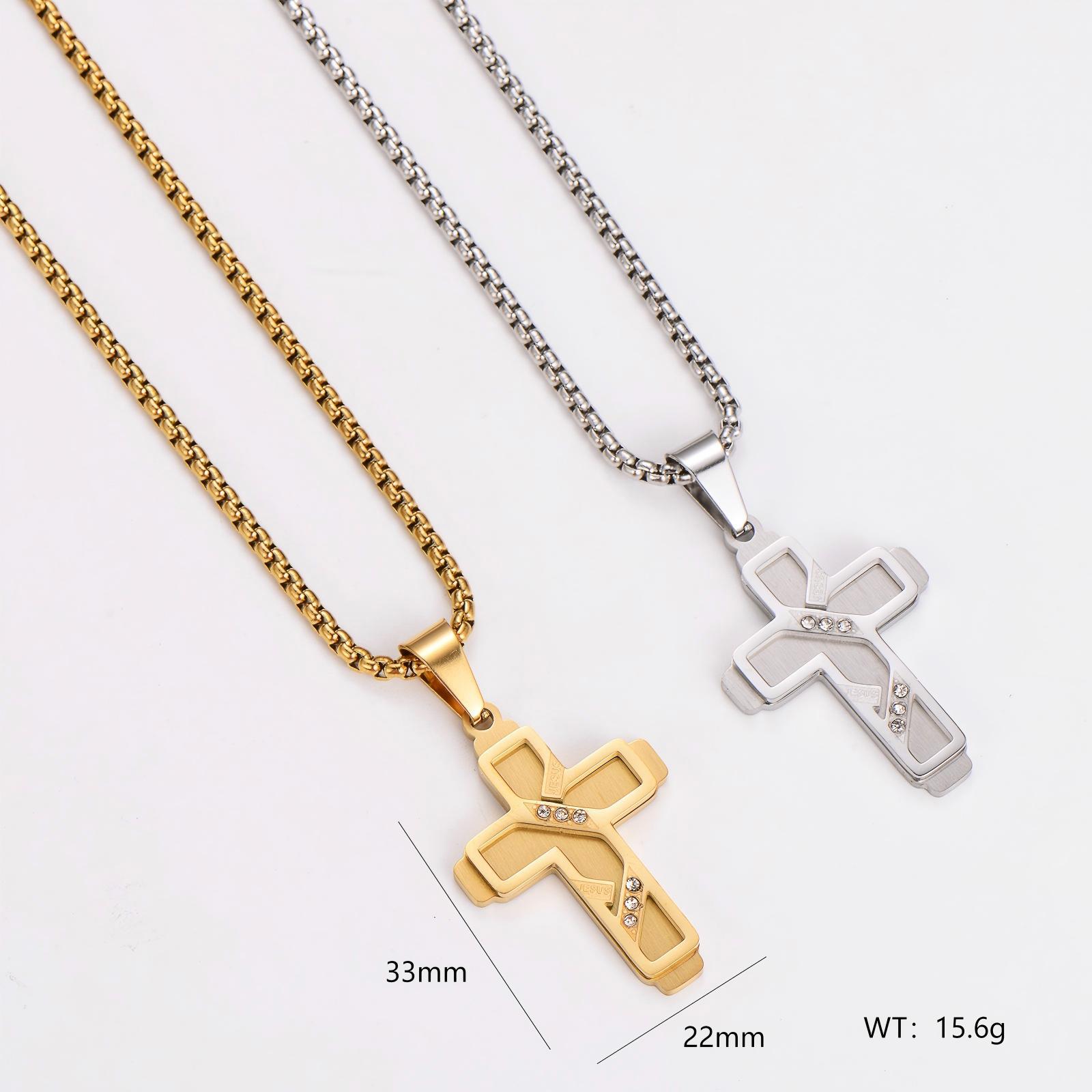 Aml Stainless Steel Hip Hop Style Handmade Diamond Cross Pendant Necklace Jewelry