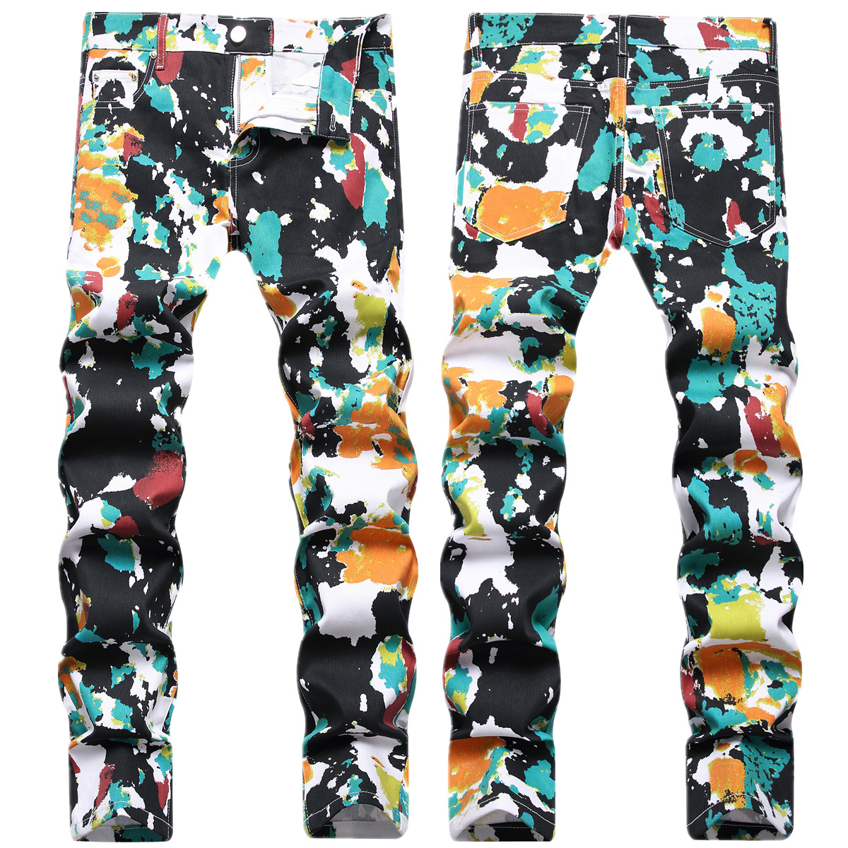 Cross-border Supply Street Printed Fashion Personalized Flower Pants Alternative Trend Stretch Leg Jeans Men's Trendy