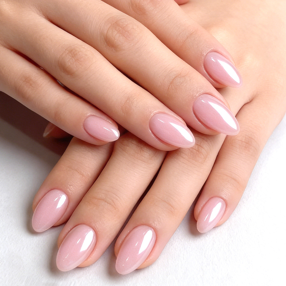 Daily Use High-End Pink Short Round Electroplated Wearable False Nails, 32 Pieces, Detachable, Wholesale