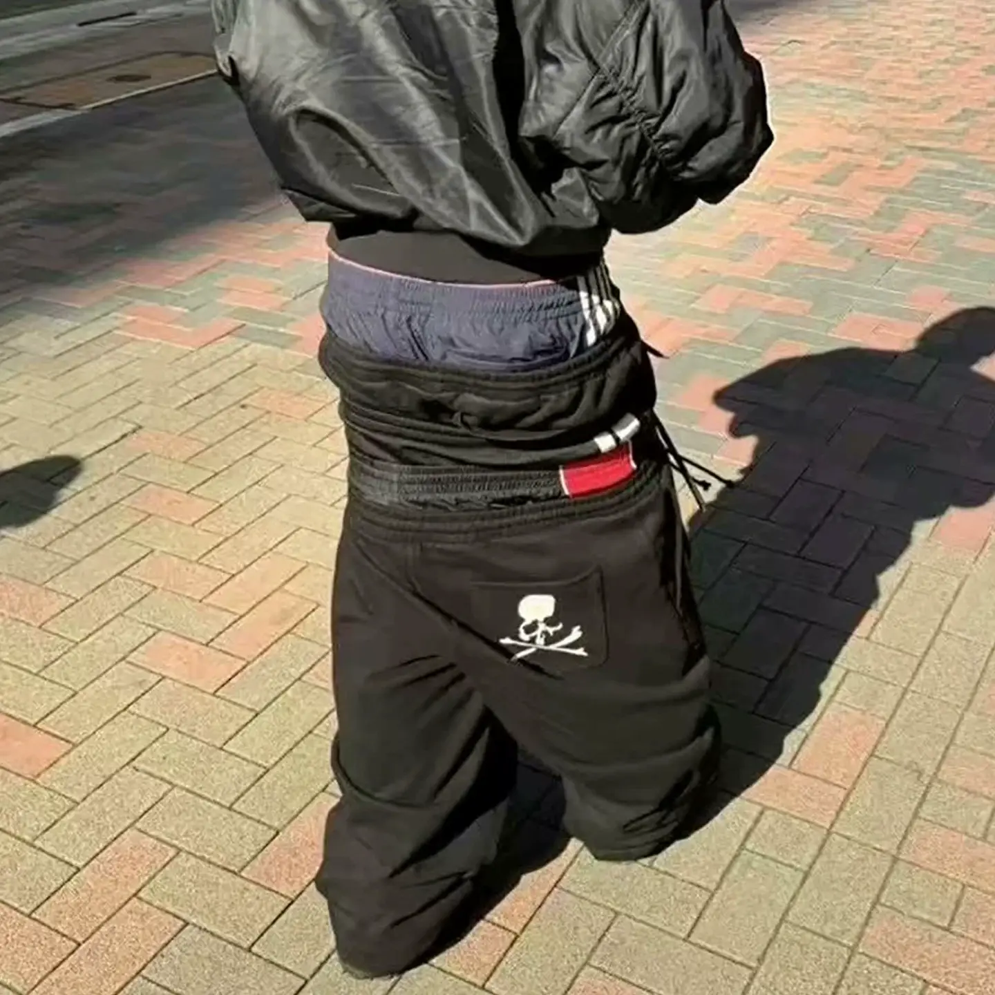 American-Style Grailz Project Fake Three-Waist Drawstring Skull Embroidered Letter Wide-Leg Loose Casual Sweatpants Trendy