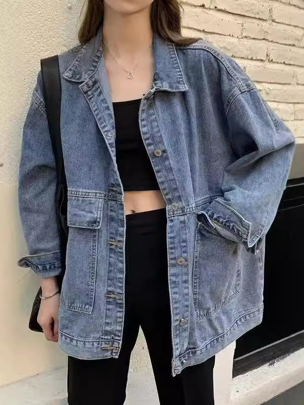 American Retro Denim Jacket for Women, Versatile Ins Style, Autumn 2026, New Korean Version, Loose Long-Sleeve Top