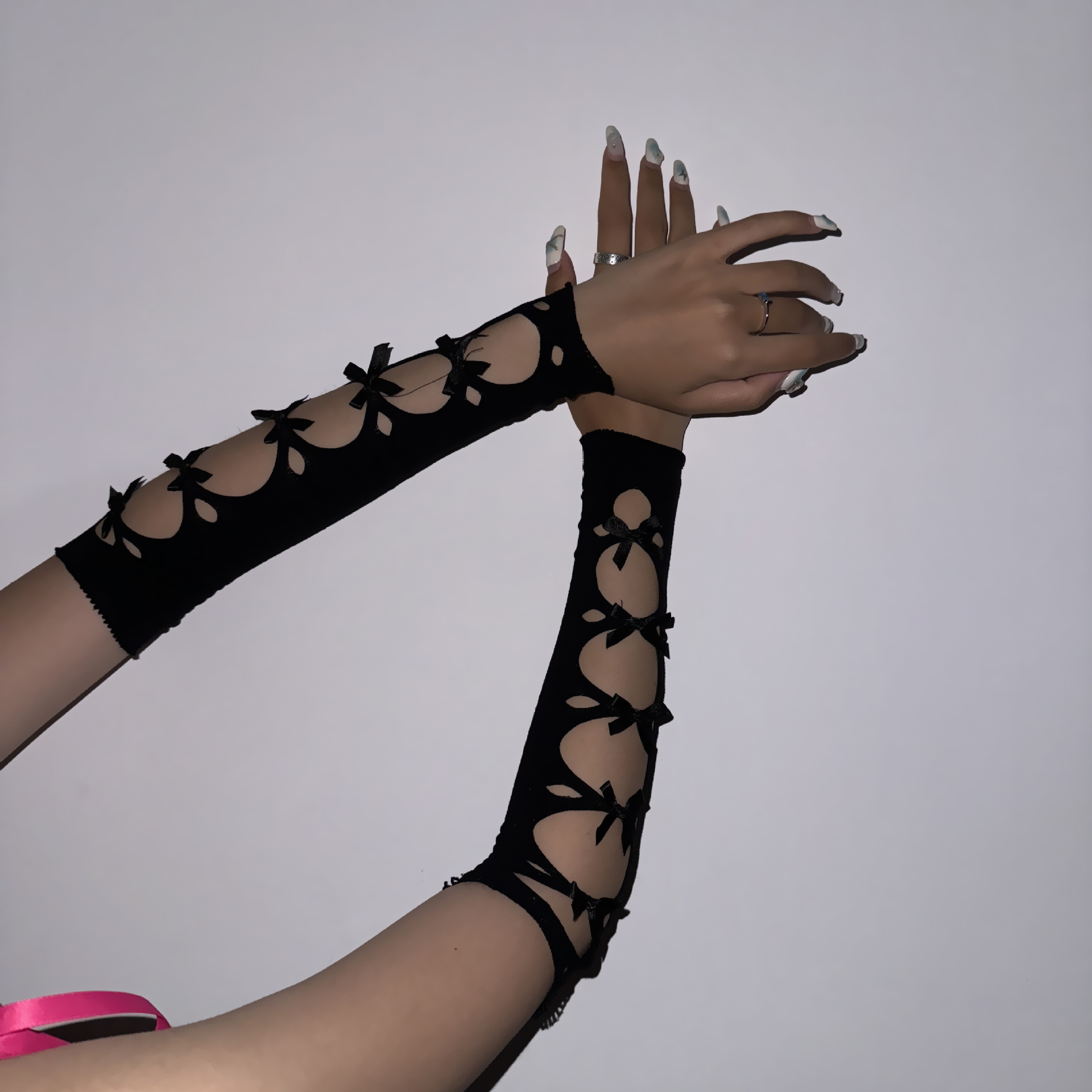 Fashion Sexy Bow Lolita Didi Fishing Net Black Stretch Gloves Women's Electric Syllable Etiquette Clothing Accessories