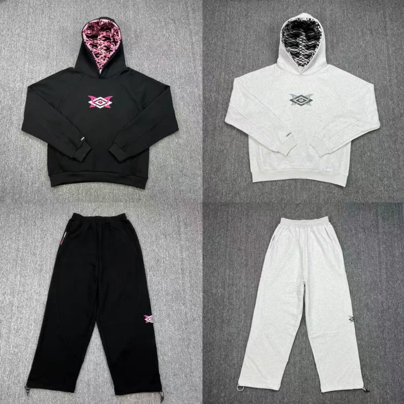 Mertra美式街头徽标刺绣LOGO加绒连帽卫衣男女直筒休闲长裤套装