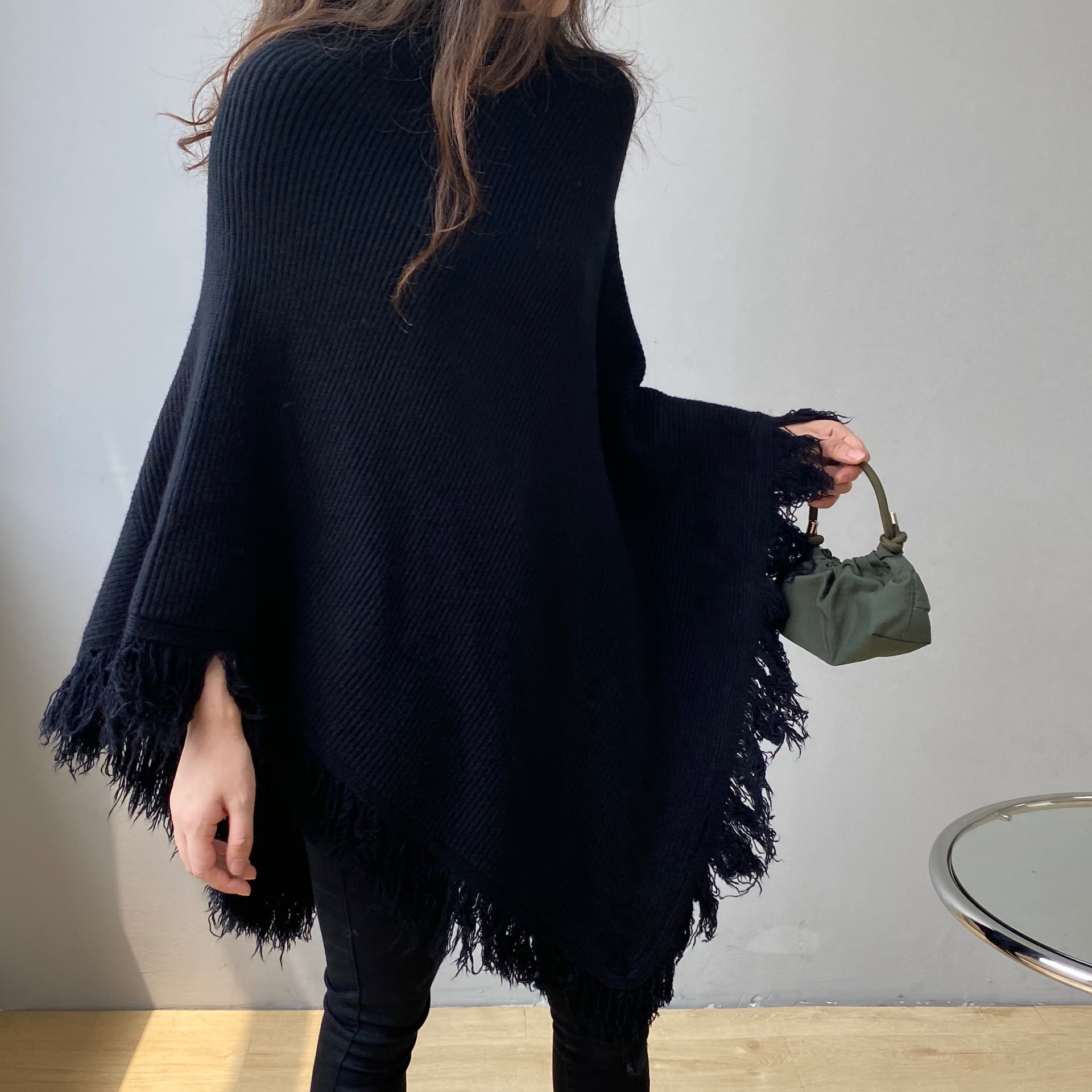 Jiuzhi Ladylike Wear Lazy Style Pullover Sweater Korean Style Turtleneck Shawl Pure Color Sweater B8201