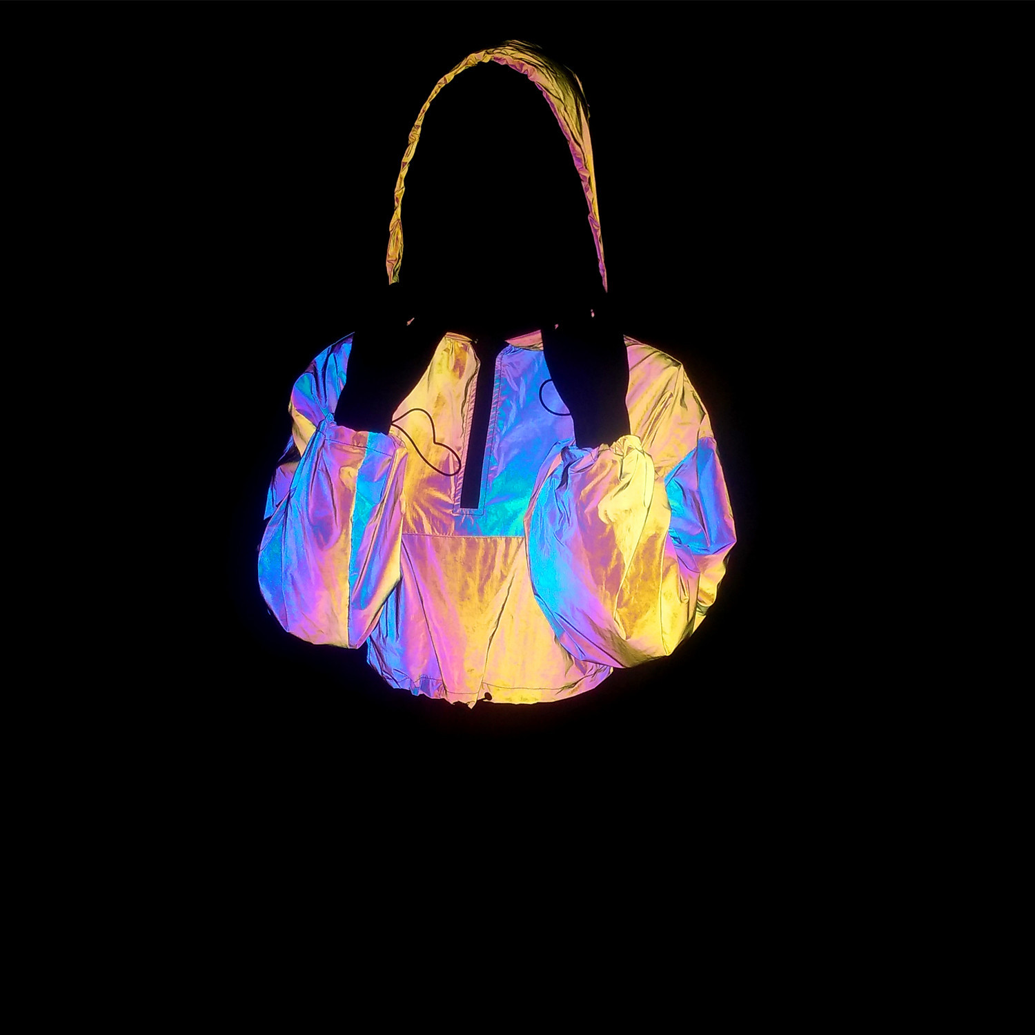 New Colorful Reflective Short Sweatshirt European and American Feminine Navel-Baring Woven Oversize Jacket Loose Hooded Top