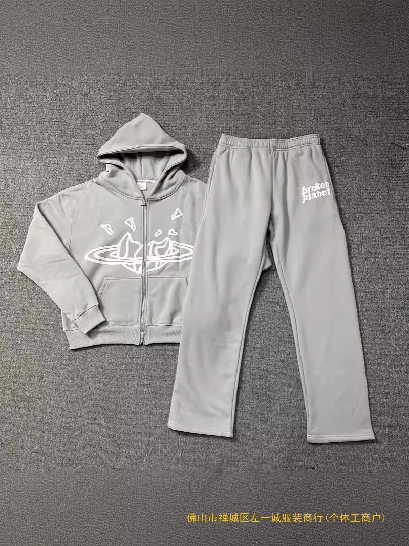 Cross-Border Broken Planet Trendy Brand Letter Foam Printed Hoodie High Street Loose Casual Sweatshirt Suit
