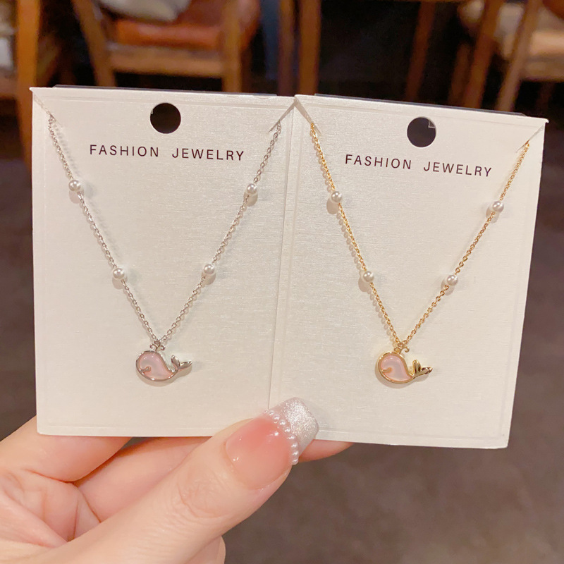 Korean and Japanese Fashion Simple Mother-Of-Pearl Dolphin Pearl Necklace Elegant Light Luxury Gentle Versatile Design Collarbone Chain Wholesale