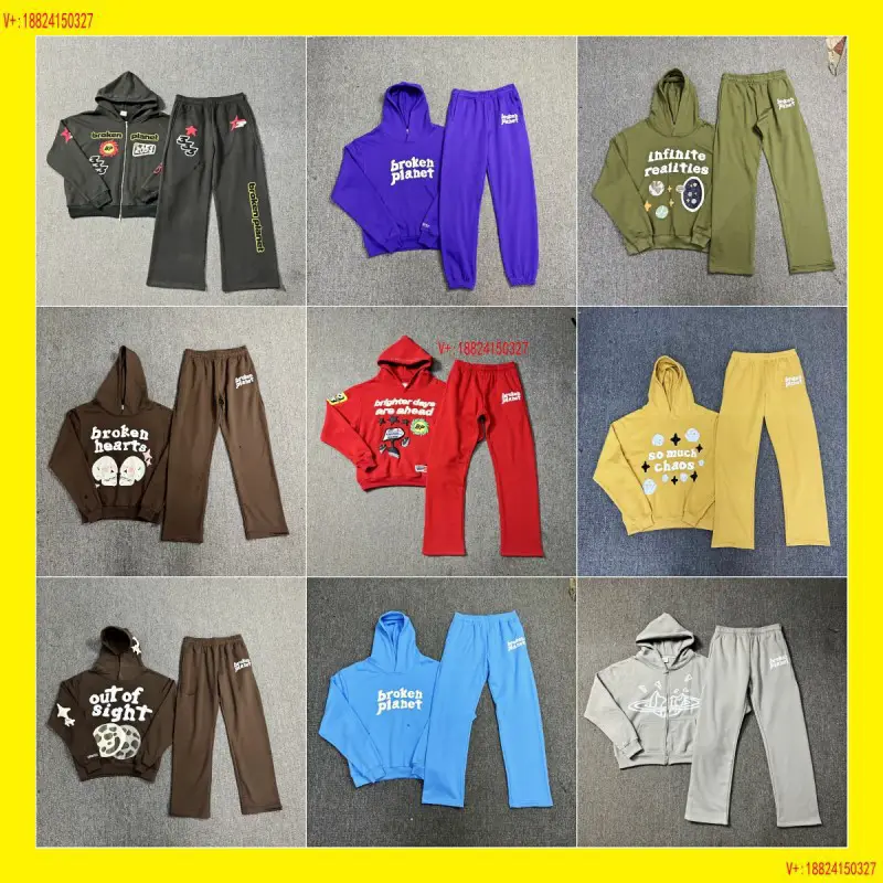 Cross-borderbroken hipster letters foam printed hoodie high street loose casual sweaterplanet suit