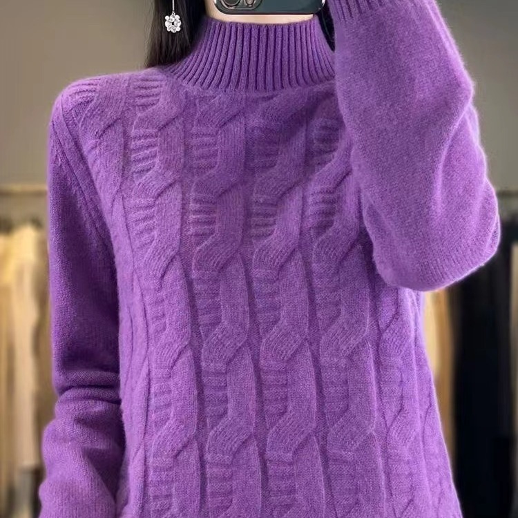 Women's half turtleneck sweater autumn and winter 2023 new thickened warm knitted bottoming shirt loose twist inner top