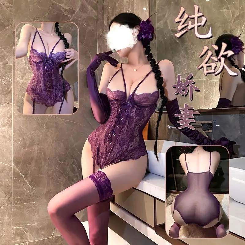 plus size sexy lingerie sexy purple lace jumpsuit pure desire strap waist hot girl midnight charm passion suit