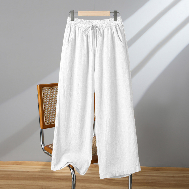 5-Color High-Waisted Cotton-Linen Wide-Leg Pants for Women, Elastic Waist, Breathable Straight-Leg Pants, Versatile Cropped Pants, 2026 Summer New Style