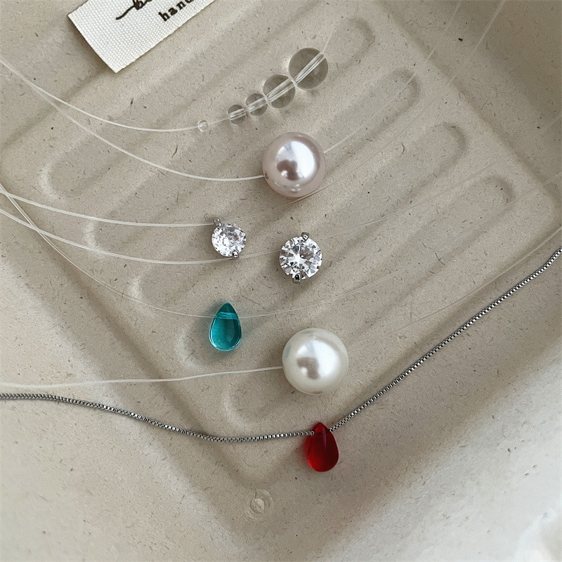 Exploding Zircon Fishing Line Cool Necklace for Women 2025 New Mermaid Tears Choker Clavicle Chain Necklace Accessories