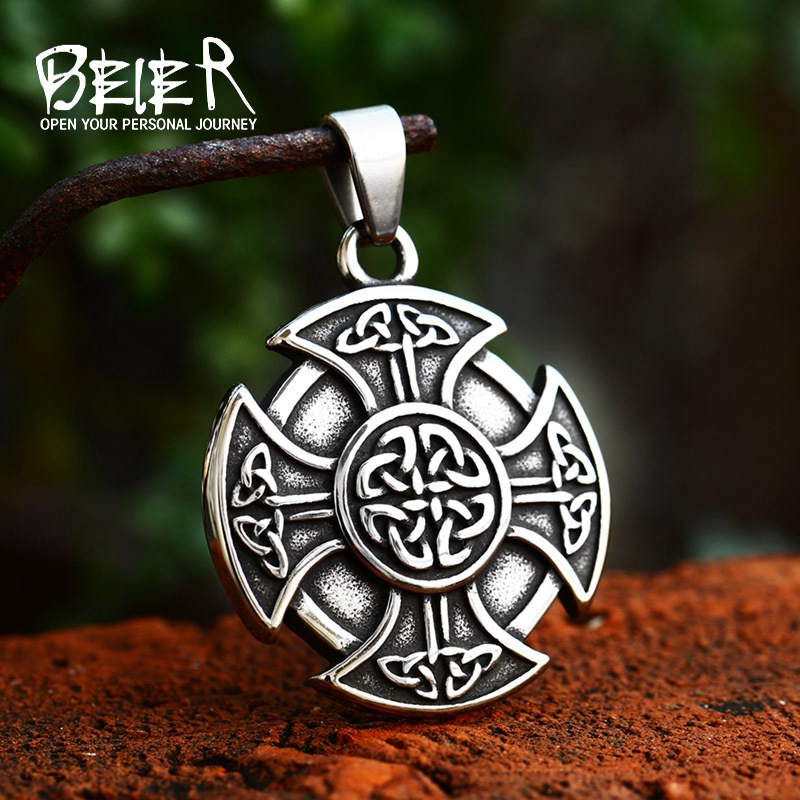 beier European and American retro Viking Celtic knot cross necklace accessories wholesale new stainless steel men's pendant