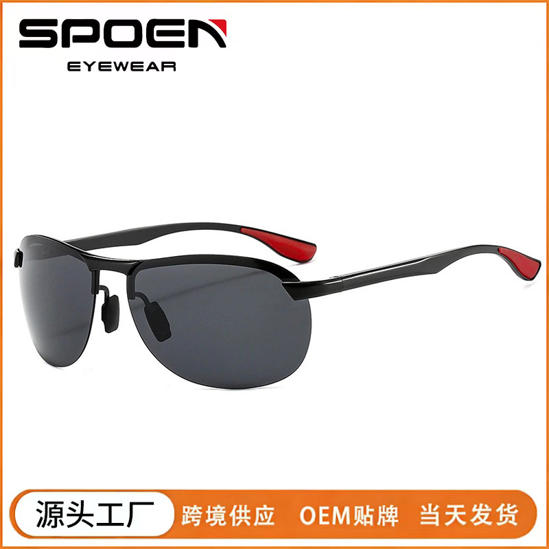 2025 Cross-Border New Model Aluminum-Magnesium Retro Frameless Driver's Driving Glasses Sunglasses for Men High-End Wholesale Polarized Sunglasses