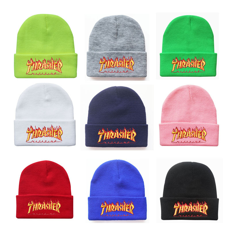 Fashion Brand Flame THRASHER Letter Embroidered Knitted Hat for Men and Women Autumn and Winter Hat Wool Hat Cold Hat for Men and Women