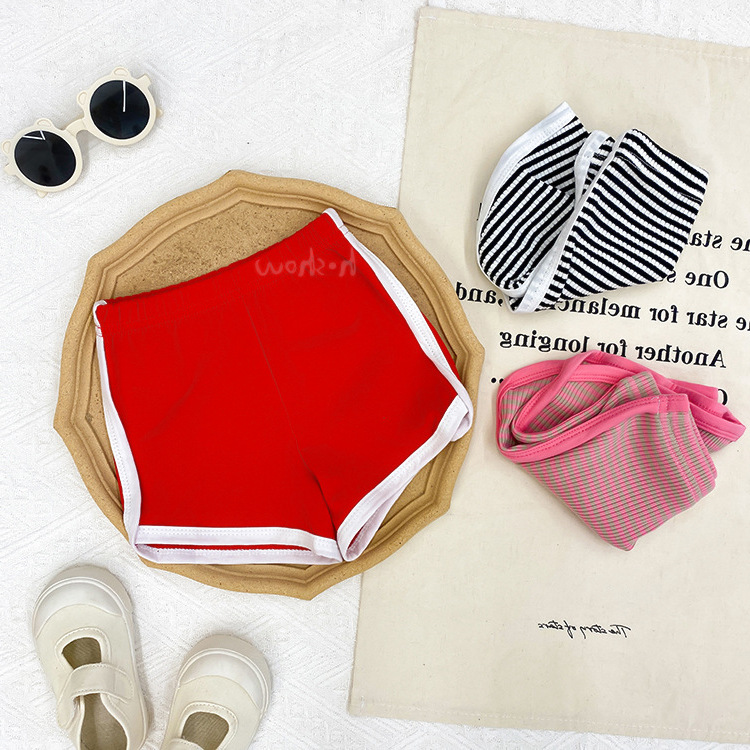 Summer Girls' Shorts Baby's Western Style Children's Personalized Trendy Brand Korean Style Retro Sports Striped Color-matching Fashionable Hot Pants