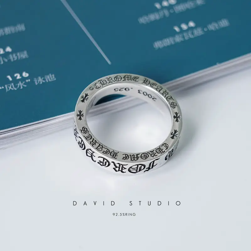 David Studio Pure Silver 925 Cross Punk Couple Forever Ring GD Classic Male and Female Fingers