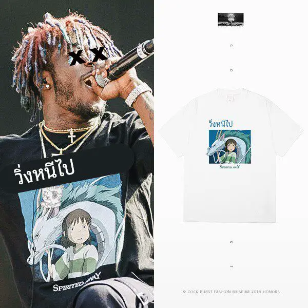 Lil Uzi Vert Same Hiphop Spirited Away Cartoon Printed Short Sleeve T-shirt Hip Hop Rap Half Sleeve Trendy T