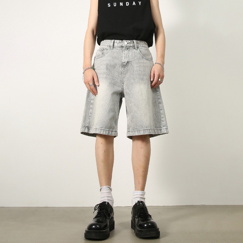 Summer New American Retro Distressed Blue Denim Shorts Men's Loose Straight Five-Point Pants Versatile Hot Pants Trendy Brand Foto QC da 1688 su Qualit.ly