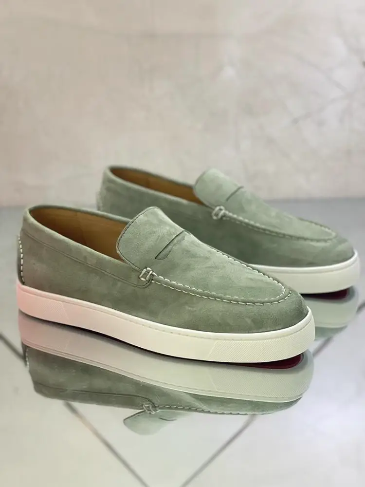 Low Ankle Textured Suede CL Ciaga Men's Shoes Cowhide Casual Bean Bag Avocado Green Breathable One Pedal Loafers