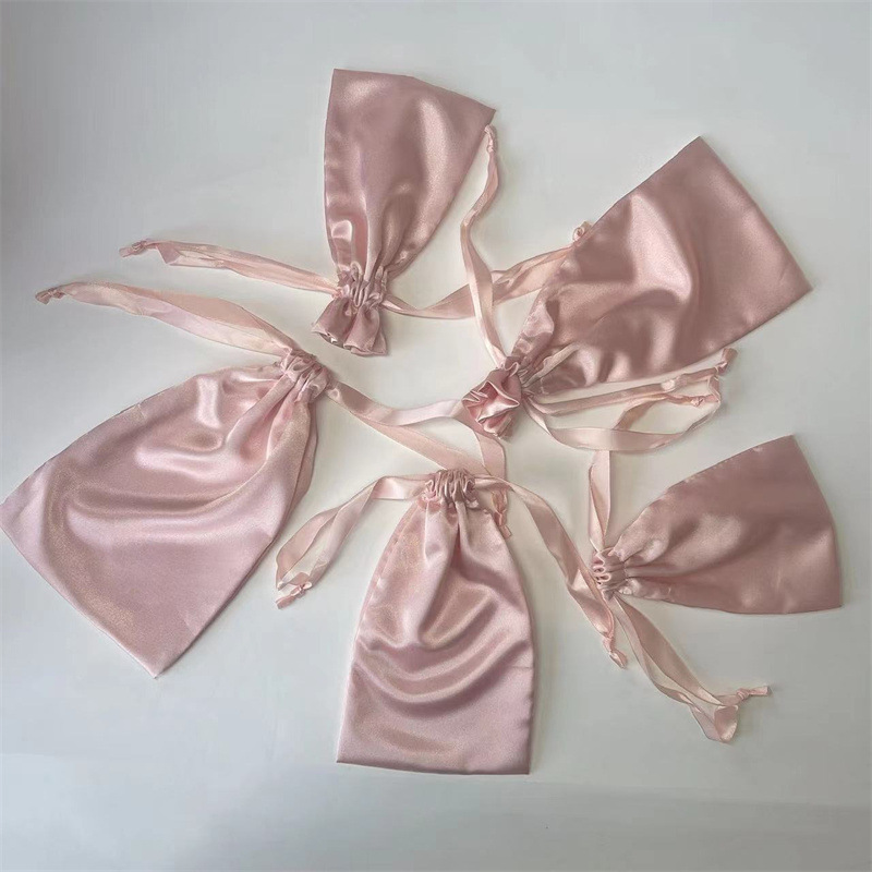 Pink Imitation Silk Satin Eye Mask Beamwork Bag Cosmetic Silk Bag Satin Dustproof Bag Factory in stock