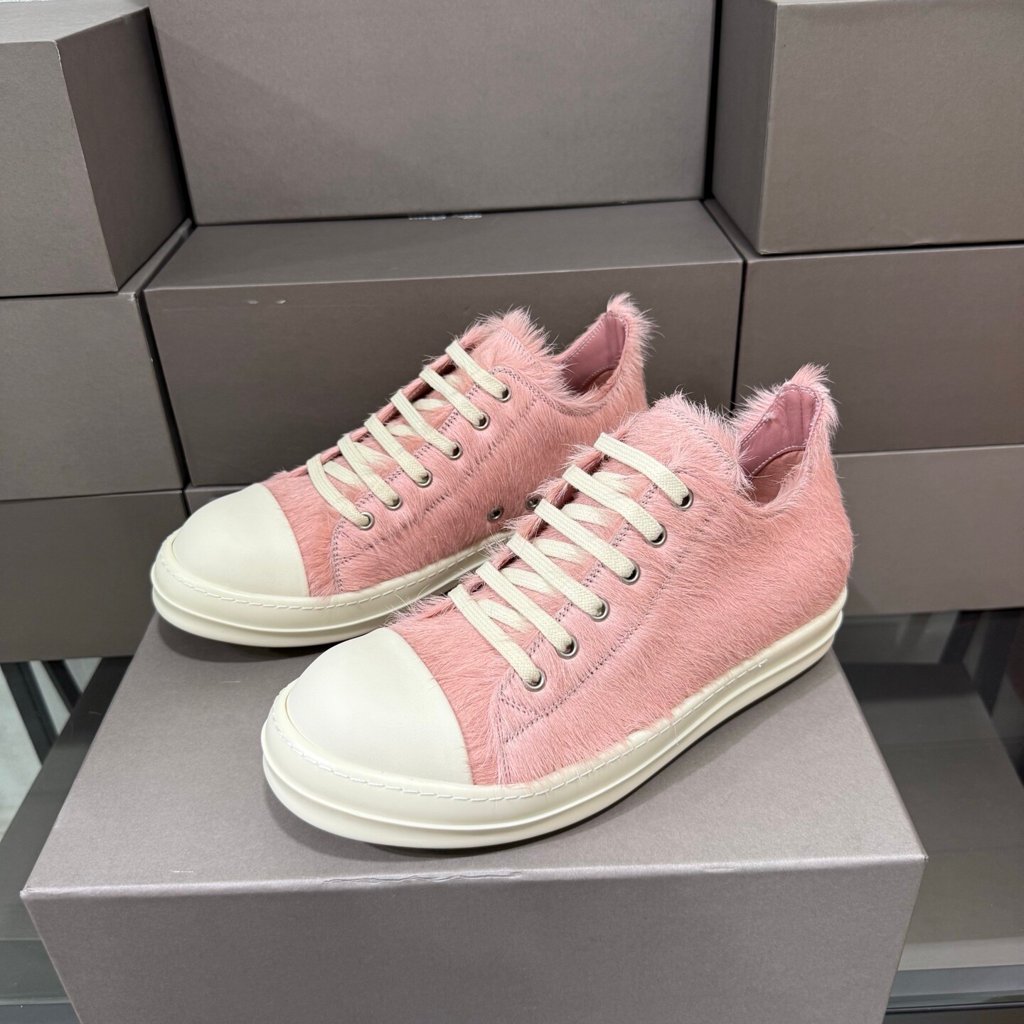 Pink Genuine Leather Horsehair Low-Top Lace-Up White-Toe Shoes Main Line Ro Couple Sneakers Tpu Milky Hard-Soled Casual Shoes
