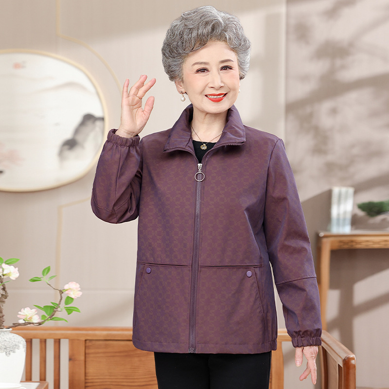 Grandma's Spring Windbreaker Jacket for Middle-Aged and Elderly Women, New Spring and Autumn Short Jacket for Mothers, Senior Lady's Outerwear