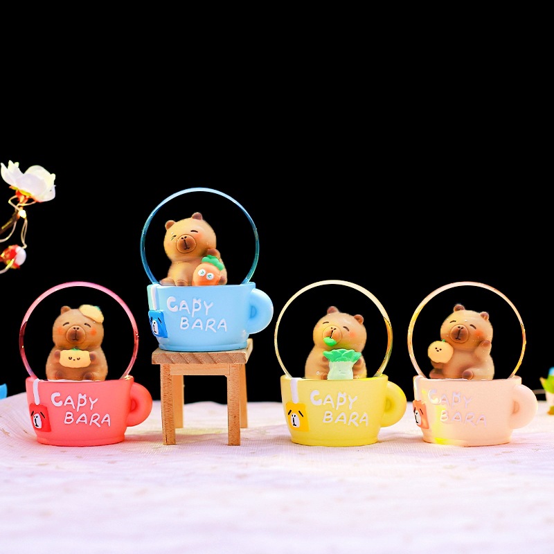 Cute Pet Capibala Mini Crystal Ball Ornaments Glowing Night Light Exquisite Decorations Wholesale