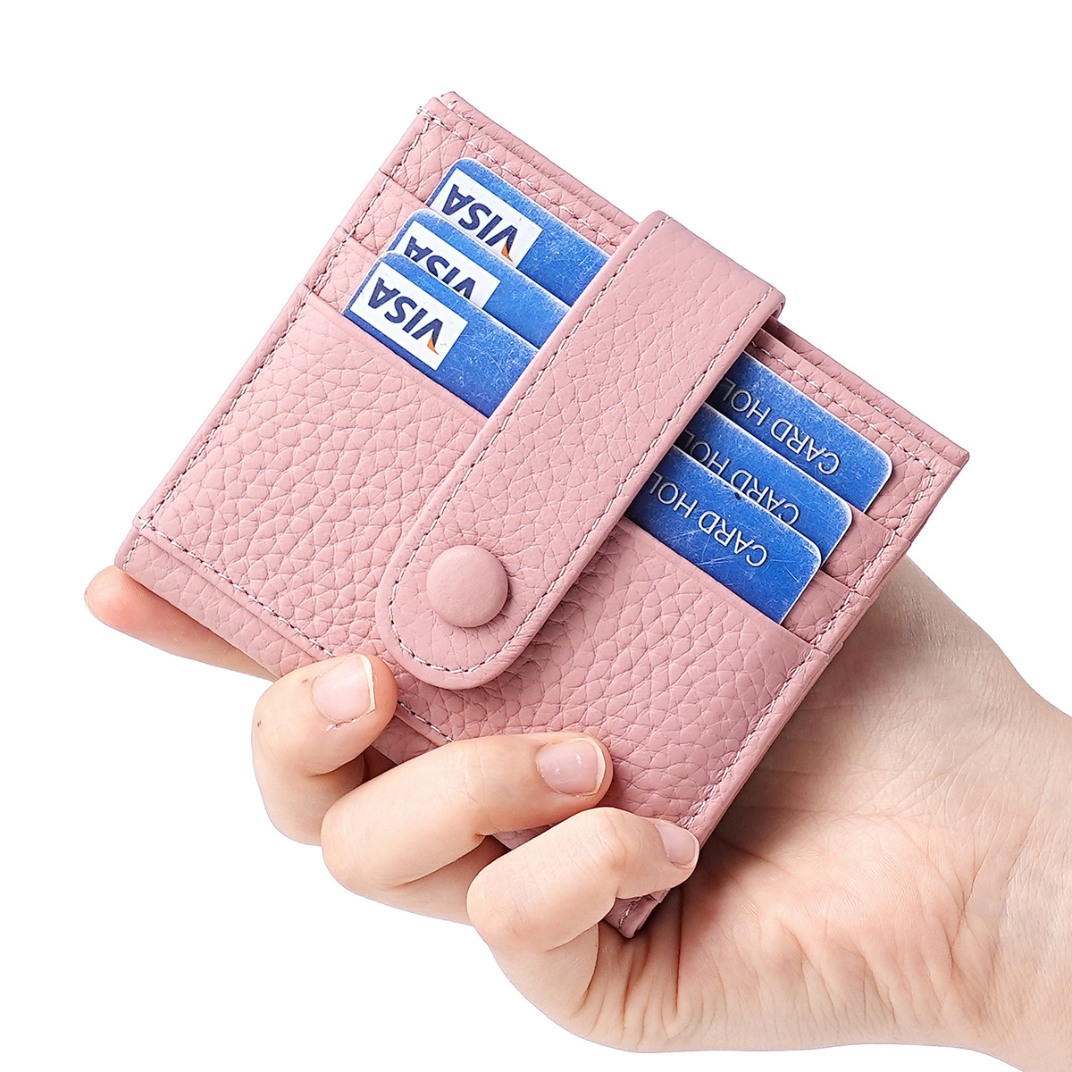 New Anti-Theft Wallet for Men and Women, First Layer Cowhide Small Wallet with Multiple Card Slots, Card Holder, Korean and Japanese Style Buckle Wallet, Genuine Leather