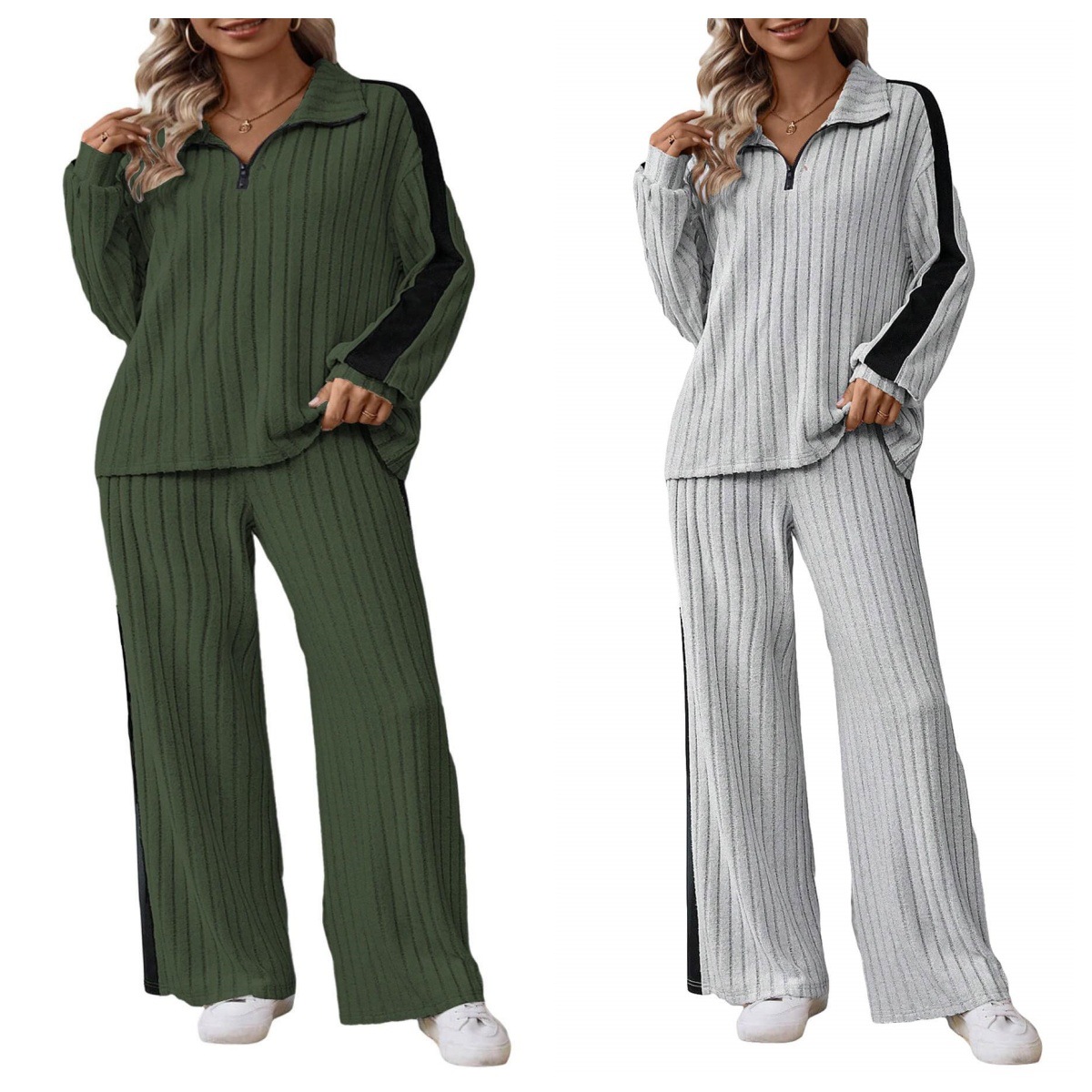 European Cross-Border Plus-Size Casual Suit for Women, Autumn 2026 New High-End Design Sweatshirt and Wide-Leg Pants Two-Piece Set