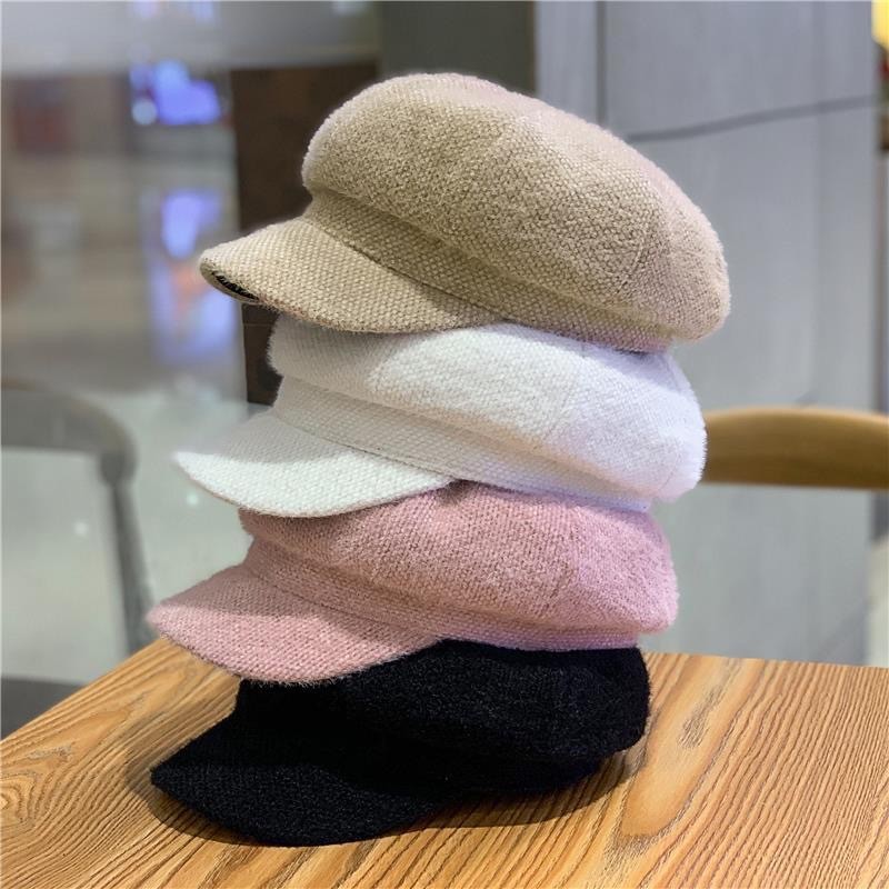 New Chenille Octagonal Cap Cap Women's Korean Style All-match Autumn and Winter Hat Warm Women's Solid Color Pumpkin Beret Trendy