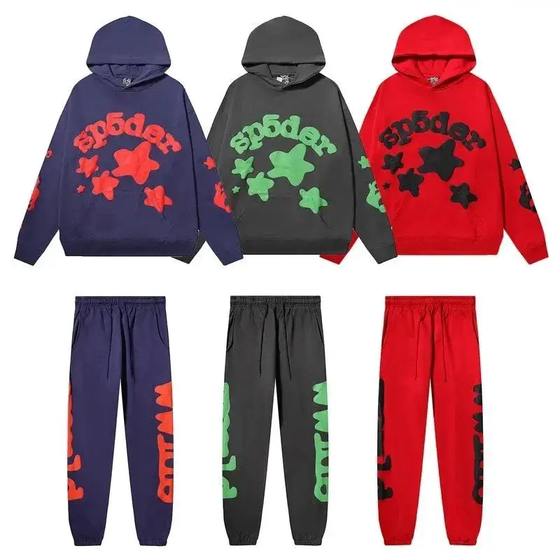 U.S. tide Sp5der star bubble printing thin section hooded sweater European and American street hundred with leisure suit men and women models