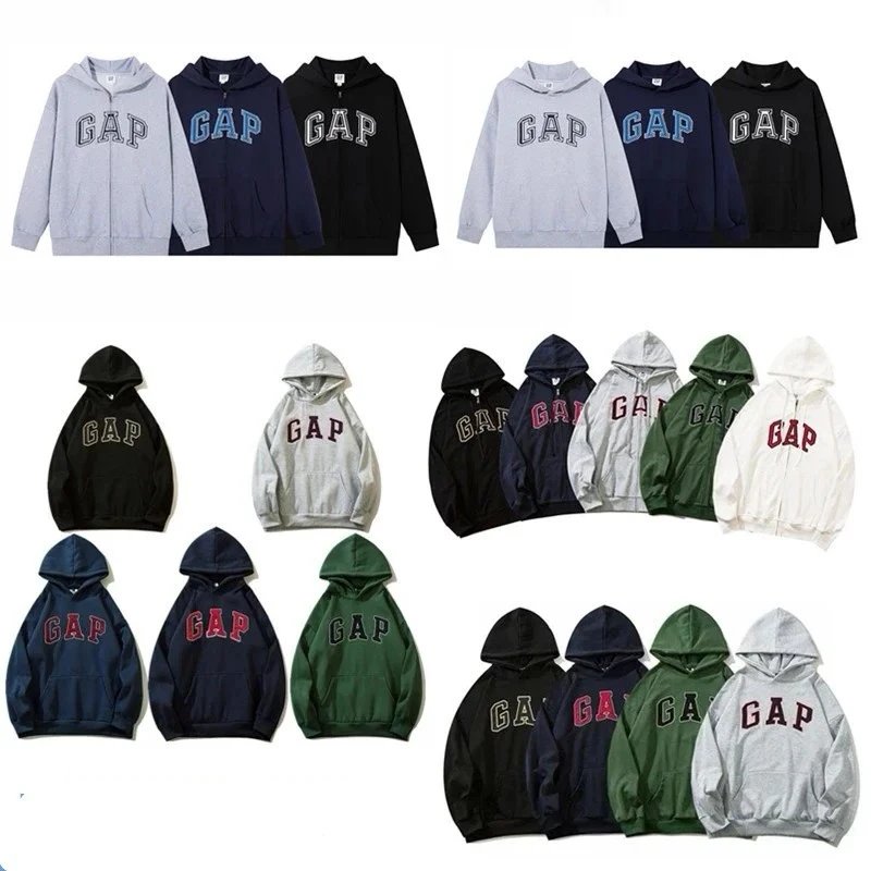 G-A-P字母刺绣拉链连帽卫衣加绒休闲宽休情侣男款棉潮牌男装卫衣