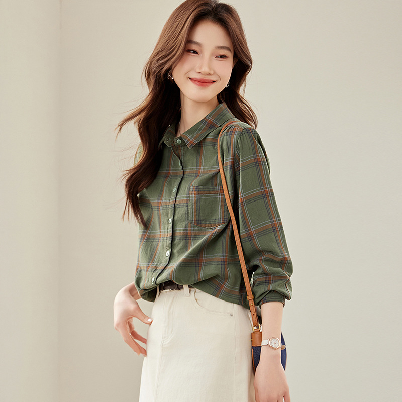 Hong Kong Style Plaid Shirt Women's Spring and Autumn 2025 New Retro Casual Shirt Base Shirt Loose All-match Top Jacket