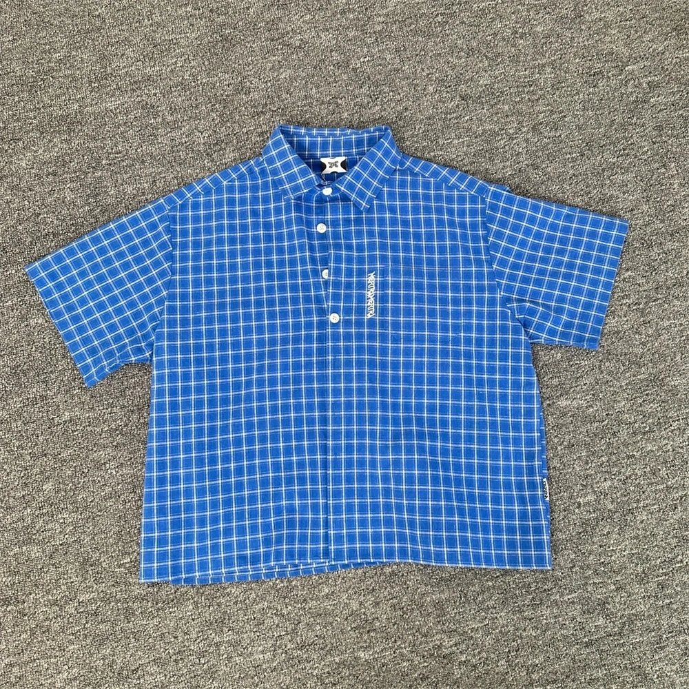 Mertra Classic Letter Print Trendy High Street Casual Loose Unisex Fashion Plaid Short-Sleeve Shirt