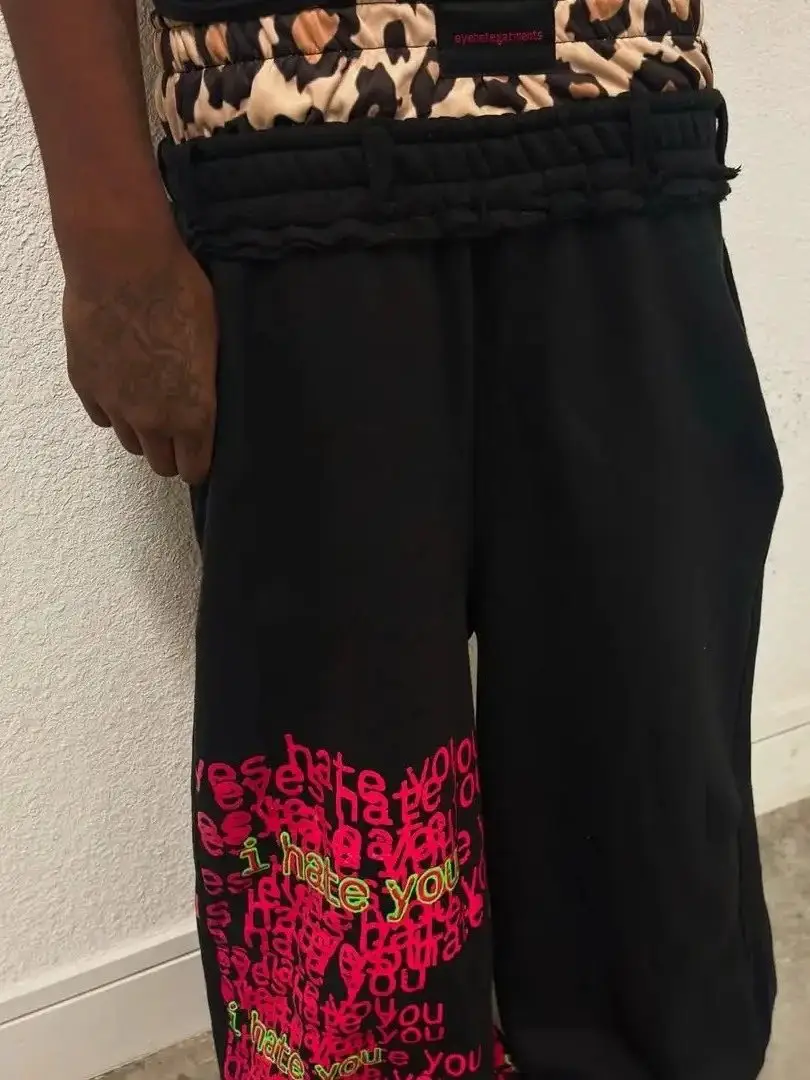 Double waist design letter pattern sports pants