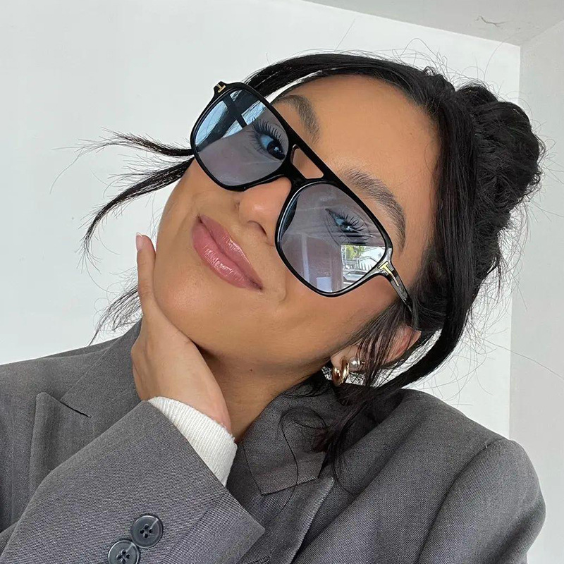 New Fashion Distinctive T-shaped Decorative Sunglasses Ins European and American Retro Classic Square Double-beam Marine Sunglasses