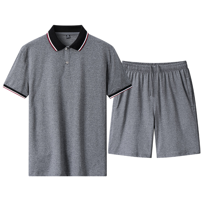 Middle-Aged and Elderly Men's Short-Sleeved Polo Shirt and Shorts Casual Sports Suit, Fashionable Dad Outfit, Simple, Versatile and Breathable