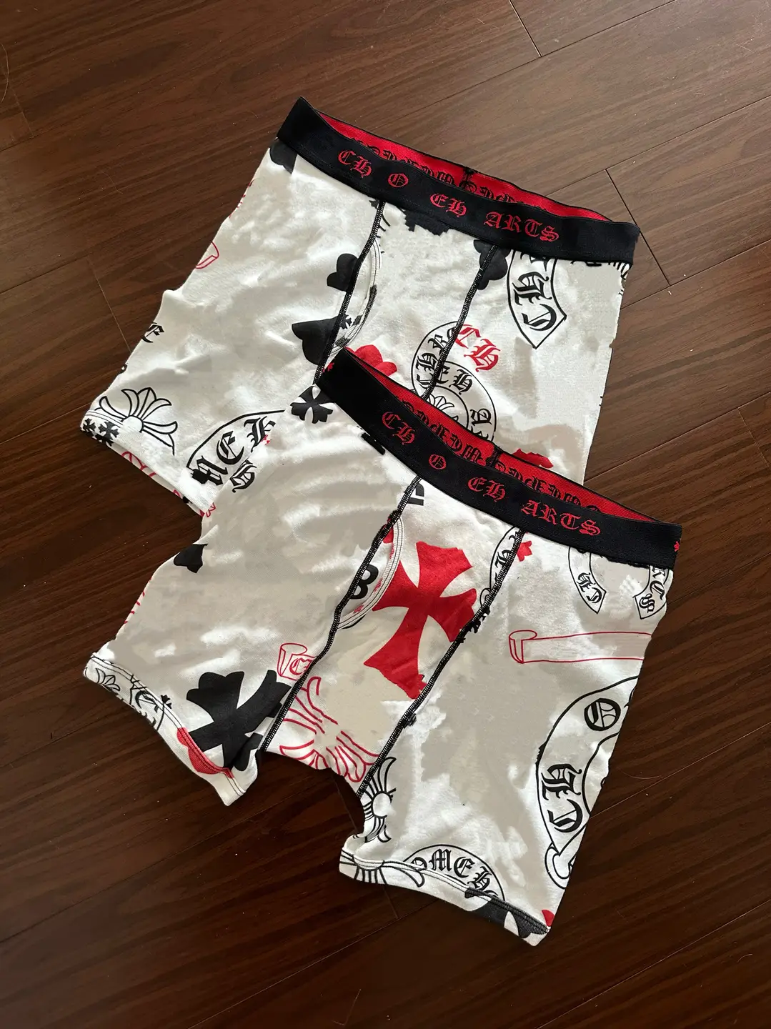 Independent Kroos style full element printed cross Sanskrit jacquard logo flat cornered underwear for both men and women
