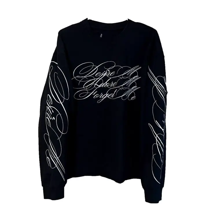 Selected Quality Products Recommended! Hand-Painted Art English Oversized Street Hip-Hop Long-Sleeve T-Shirt for Men and Women