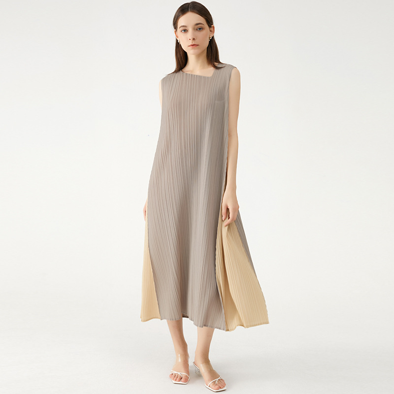 Miyake's New 2026 Spring Collection Korean-Style Solid Color Commuter Slim-Fit Color-Blocking Dress, Loose and Slimming Dress for Women