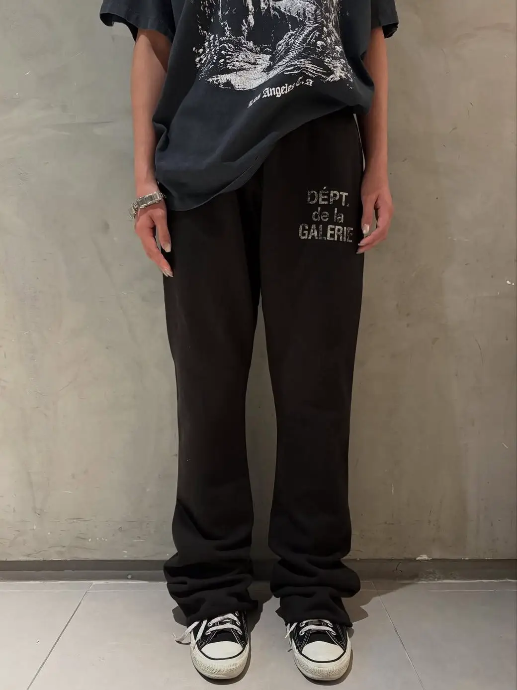 Bmc Gallery Dept Vintage Washed and Distressed French Print Flared Sweatpants