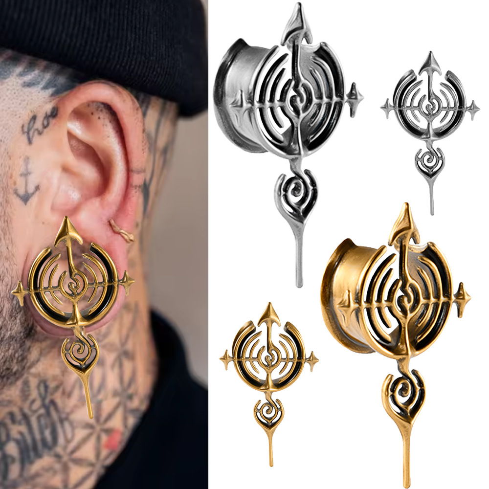 Cross-Border New Vintage Gold Swirl Cross U-Shaped Ear Cuffs, Antique Silver Integrated Ear Expanders, Electroplated Piercing Copper Jewelry