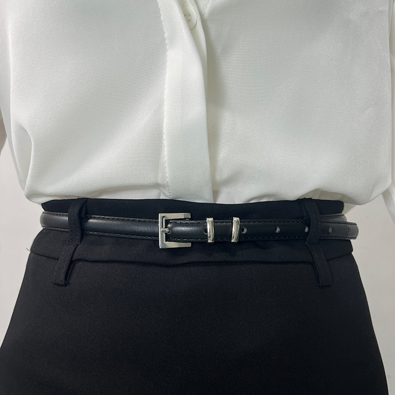 2024 All-match New Black Simple Belt Women's Korean Decorative Jeans Fashion High-end Thin Belt