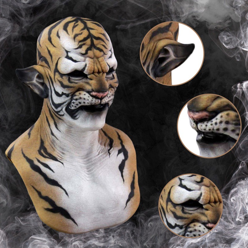Halloween Shelly Khan Beast Tiger Mask Tricky Animal Latex Headgear Tiger Essence cos Dress Up