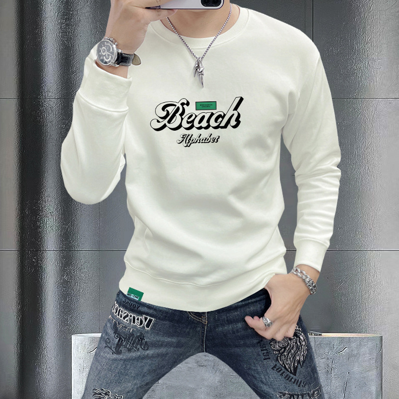 Sweater Men's Autumn and Winter New Letter Printed Round Neck Long-Sleeved Top T-Shirt Slim-Fit All-Match Hatless American Style Clothes
