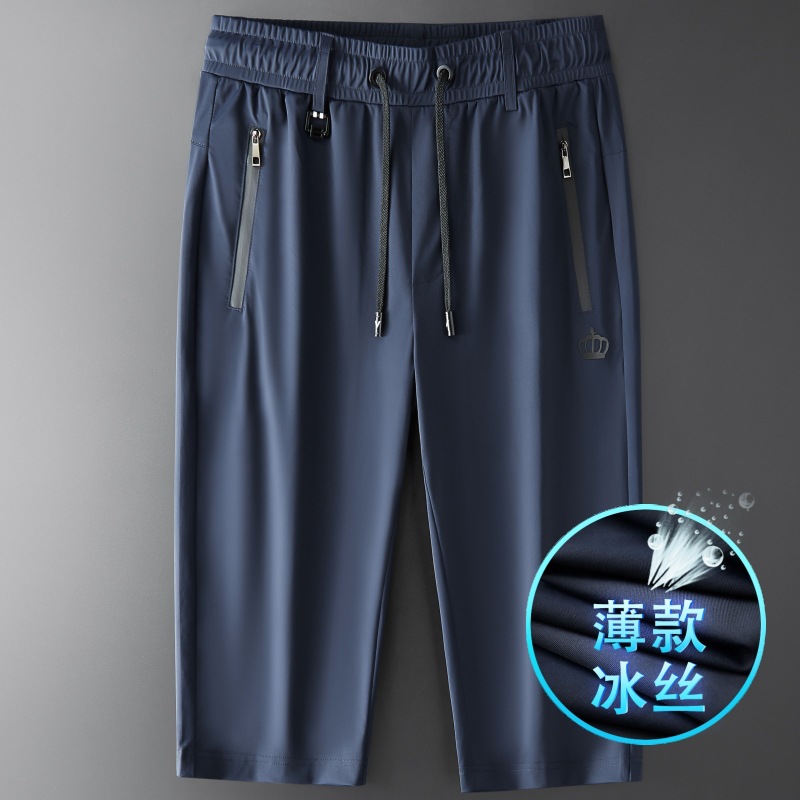 Capri Pants Men's Summer Thin Ice Silk Shorts Men's Outer Wear Quick-drying Beach Pants Large Size Men's Casual Pants 29