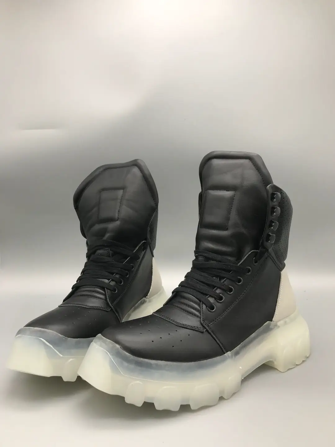 Rick Ro Boots High-Top Shoes Crystal Transparent Sole Main Line New arrival Leather Dark High Street Style Unisex Trendy Shoes