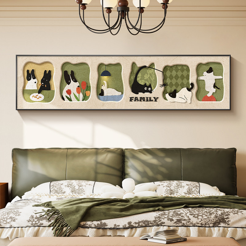 Vintage-Style Dopamine Puppy Bedroom Bedside Decorative Painting, Children's Room Cartoon Wall Art, High-End Sofa Wall Painting
