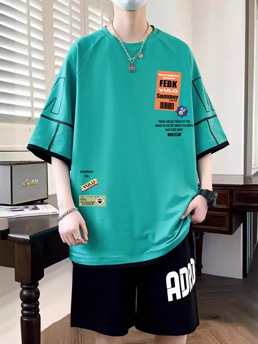 Teenager Cotton Short-sleeved T-shirt Boys 12-15 Years Old High School Students 13 Fashionable Handsome 14 Summer Wear Sports Suit